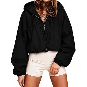 MOVYRA Womens Hooded Bomber Jacket Windbreaker Lightweight Outwear Coats | Fall Coats, Hoodies Utility Jackets, Bubble Hem, W