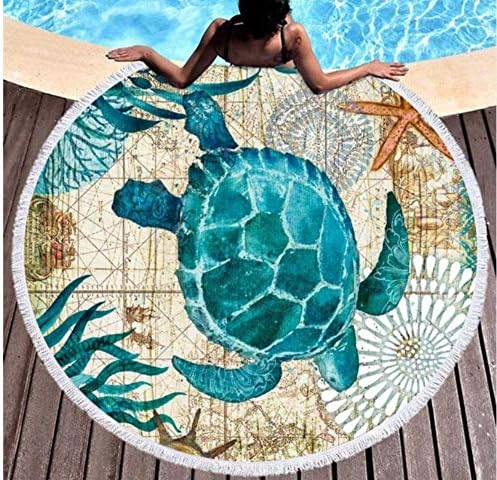 Sea Turtle Printed Microfiber Beach Towel For Adult Kids Yoga Mat Tassels Blanket Large Round Towel Swimwear Tapestry Home Decor Picnic Mat 150x150cm Outdoor