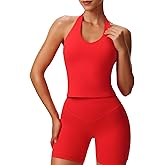 Aoxjox Women's Sleeveless Hailey Halter Tank Tops Workout Athletics Gym Yoga Curve Longline Crop Top