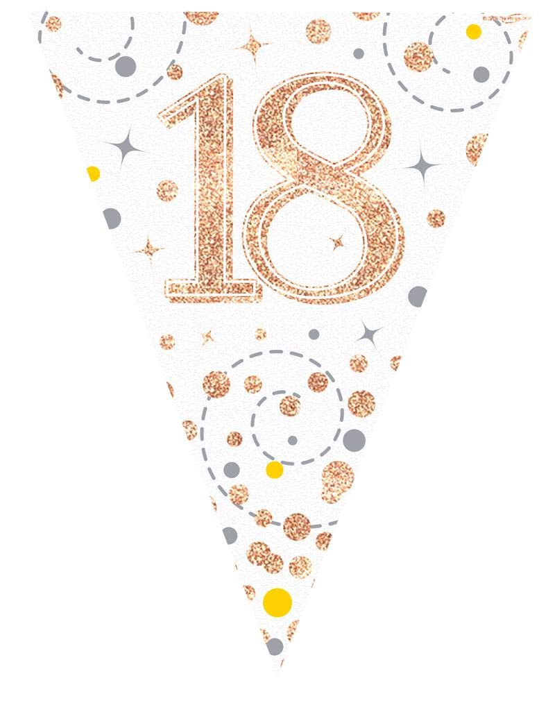 Party Bunting Sparkling Fizz 18 White & Rose Gold Holographic 11 flags 3.9m