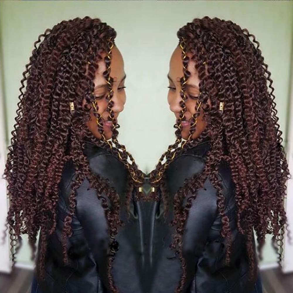 4 Packs TBKBG# Pre Looped Bomb Twsit Passion Crochet Hair Curly End 14 Inch Bomb Crochet Twist Braids Goddes Locs Synthetic Fluffy Spring Twist Crochet Braidding Hair Extensions