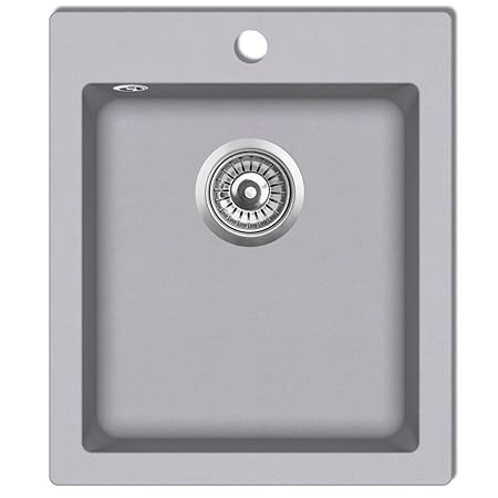 Festnight Auflage-Küchenspülbecken Granit Küchenspüle Becken Spülbecken bis zu 280°C 425x500mm Grau