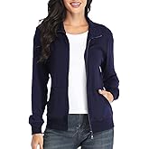 WUDODO Women's Zip up Sweatshirt Jacket Stand Collar Hoodless Running Sweatshirt with Pockets