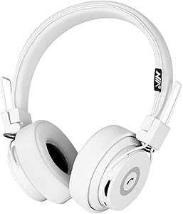Bluetooth Headphones On Ear, Hi-Fi Stereo Foldable Over-Ear Headset with Microphone, APP to Control Headphones, Soft Earmuffs Support SD Card FM Radio Wired and Wireless Headset for Kids Adults, White
