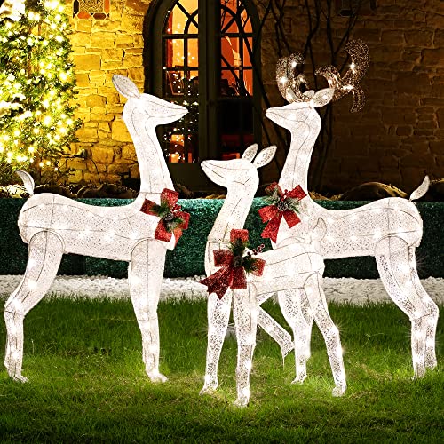 Shintenchi 3Piece LED Lighted Christmas Deer Outdoor Yard Decorations