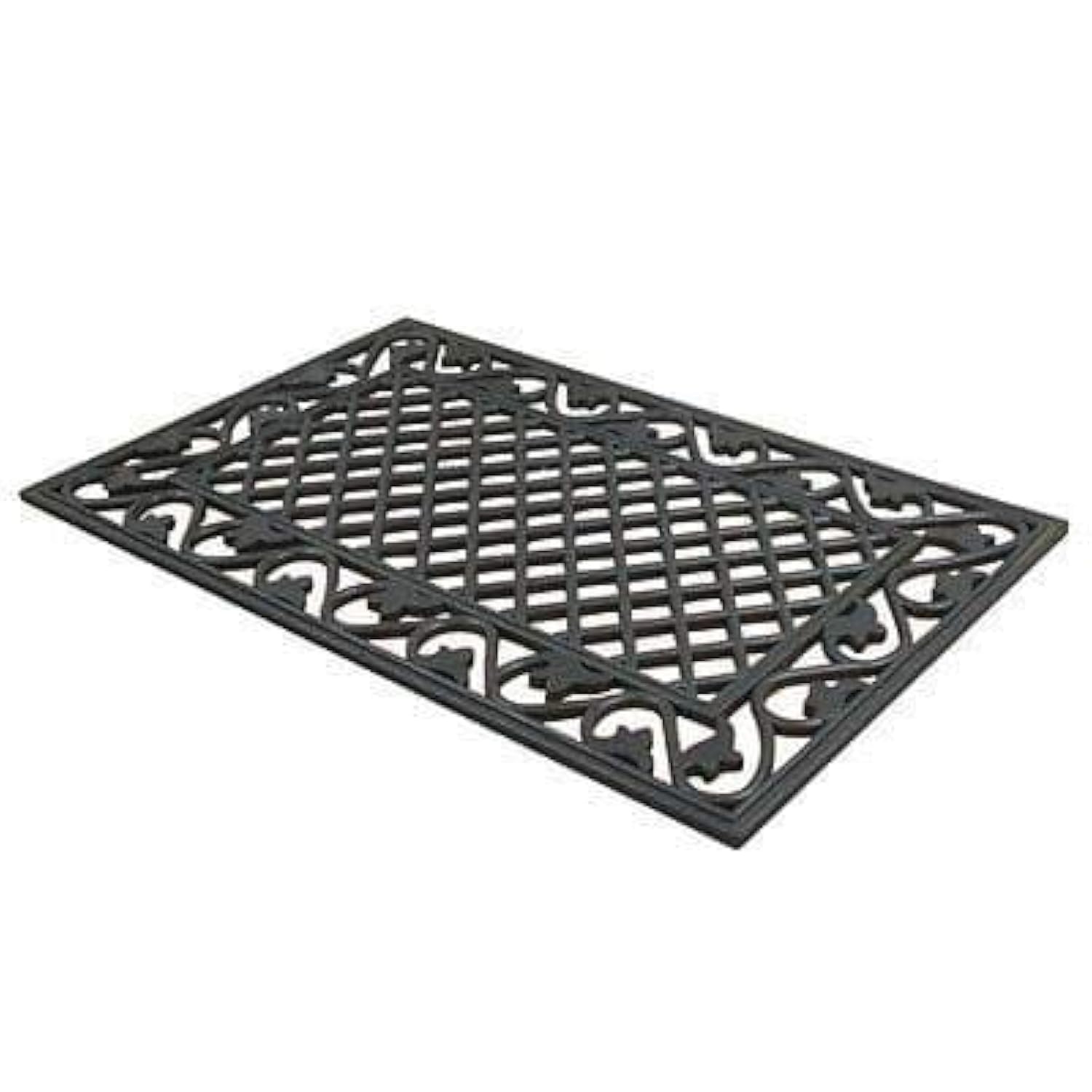 Chattels Classic Ornate Rubber Scroll Door Mat Garden Outdoor Heavy Duty 60 X 40cm (Open Diamond Grid Scroll Doormat Design)