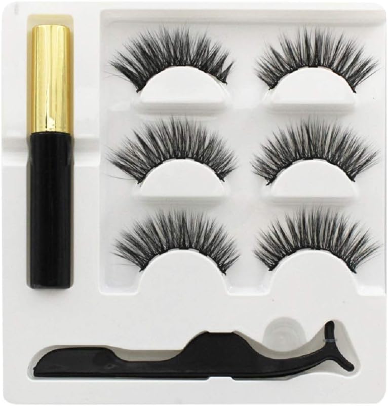 Magnetic Eyelashes with Eyeliner, Magnetic Eyeliner and Lashes,3D Magnetic Eyelashes Kit with Tweezers,Reusable,Easy to Wear,Light Weight & Natural Look(3Pairs/6Pcs) (Black)