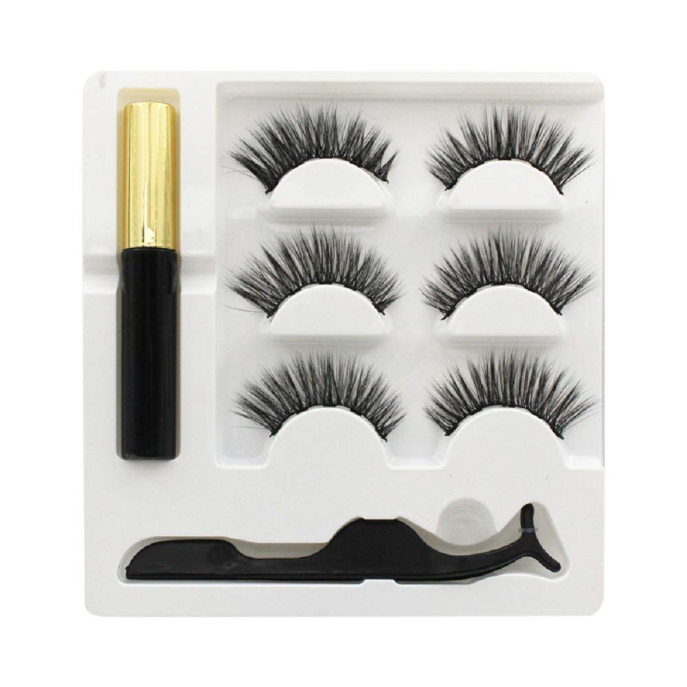 Magnetic Eyelashes with Eyeliner, Magnetic Eyeliner and Lashes,3D Magnetic Eyelashes Kit with Tweezers,Reusable,Easy to Wear,Light Weight & Natural Look(3Pairs/6Pcs) (Black)