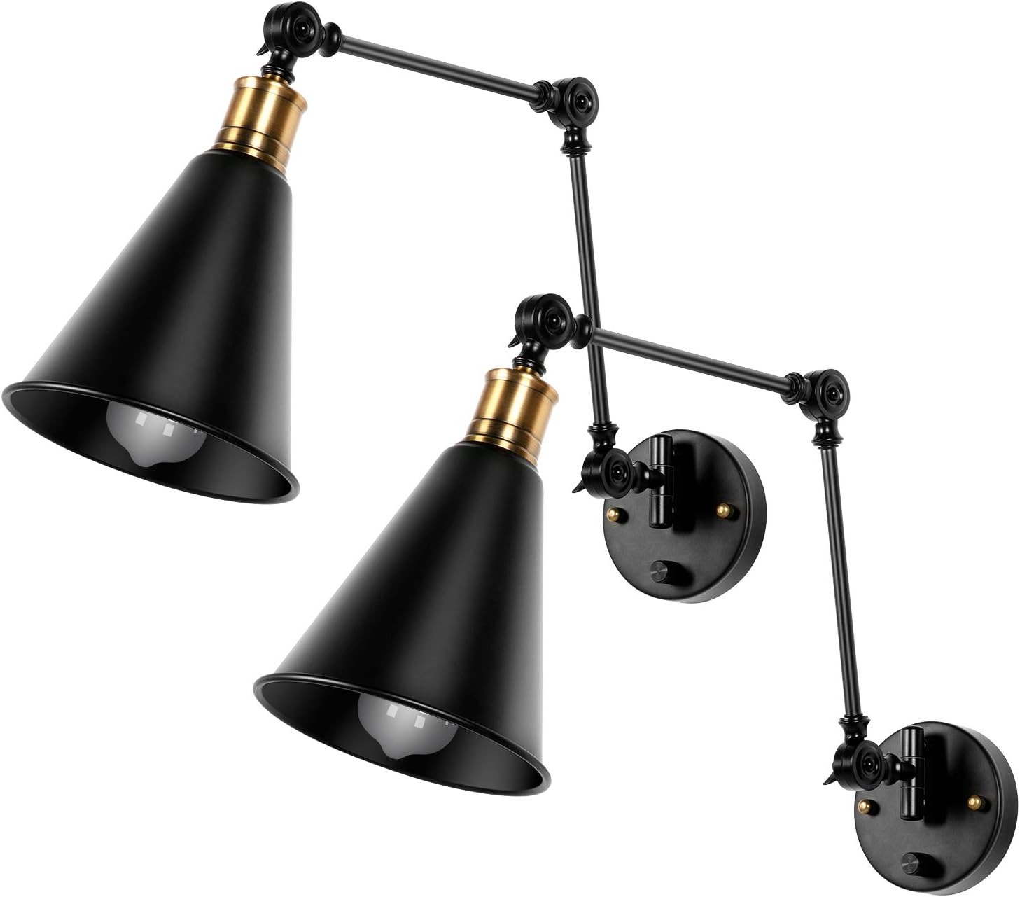 2 Pack Swing Arm Wall Sconces Adjustable Hardwired Swing Arm Wall