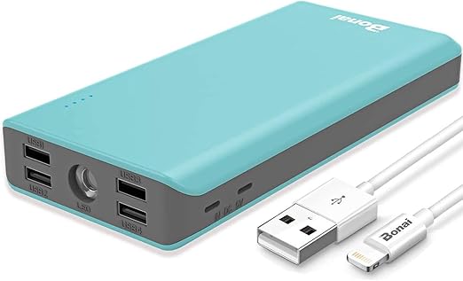 Amazon Com Portable Charger mah Ultra High Capacity Flashlight Outdoor Bonai 5 6a 4 Port Output External Battery Pack Polymer Fast 4a Input Power Bank For Iphone Ipad Samsung Galaxy And More Mint