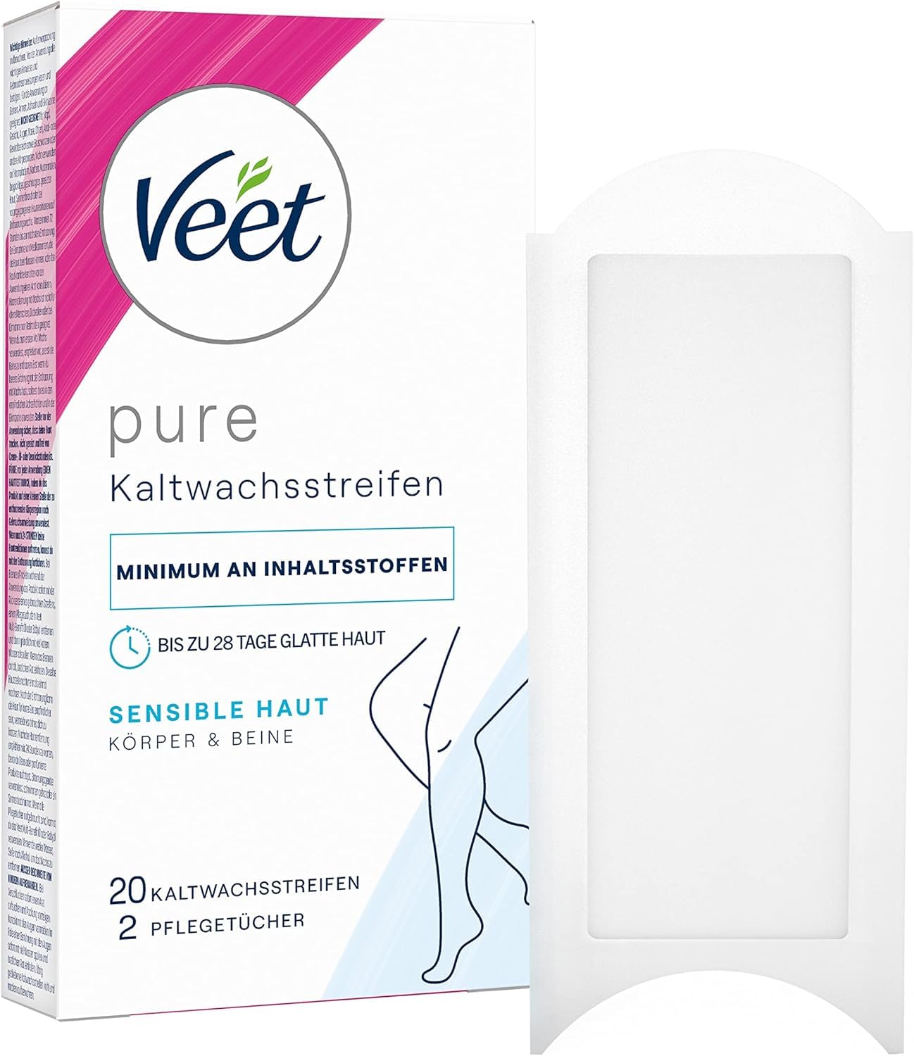 Veet Wax Strips for Sensitive Skin for Body and Legs, 10 Double Sided Strips, Pack of 20