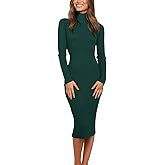MEROKEETY Women's Long Sleeve Sweater Dress 2025 High Neck Slim Fit Ribbed Knit Midi Winter Dresses
