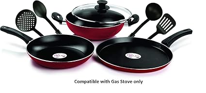 Pigeon By Stovekraft Mio Aluminium Gift Set, Red (8 Pieces)