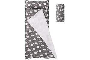 NapCure Toddler Nap Mat with Pillow and Minky Blanket,Soft Rolled Napping Mats for Boys and Girls,Lightweight Daycare,Preschool,Travel Toddler Sleeping Slumber Bags-50×20”(Cloud)