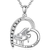 HUKKUN Piano Necklace 925 Sterling Sliver Music Lover Jewelry Musical Instrument Gifts for Women