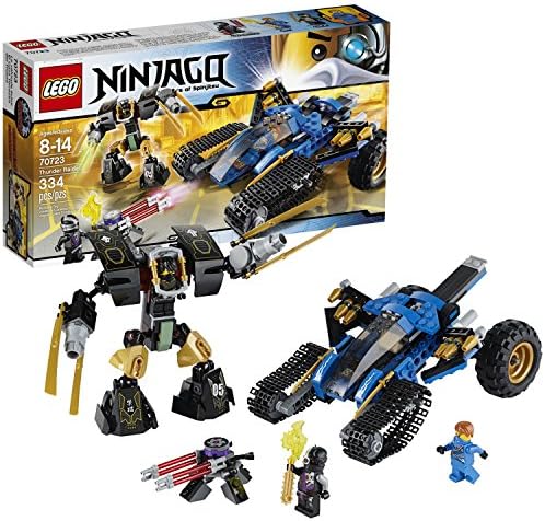 Lego Year 2014 Ninjago Series 10 Inch Long Vehicle Set #70723 - THUNDER RAIDER with Cockpit, Hidden Missiles, Front Tank Treads, Rear Off-Road Wheels and Earth Mech Plus Cole, Jay and a Nindroid Minifigures (Total Pieces: 334)