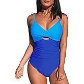 CUPSHE One Piece Swimsuit for Women Bathing Suits Twist Front Cutout Adjustable Straps Ruched Swimwear