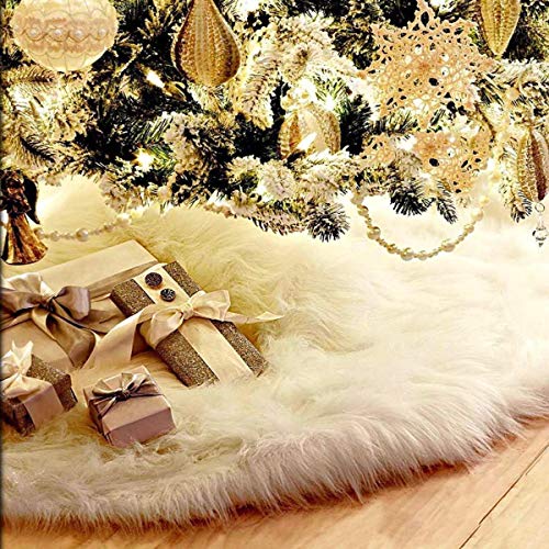 AISENO 48 Inch Christmas Tree Plush Skirt Decoration for Merry Christmas Party Faux Fur Christmas Tree Skirt Decorations - Thumbnail 4