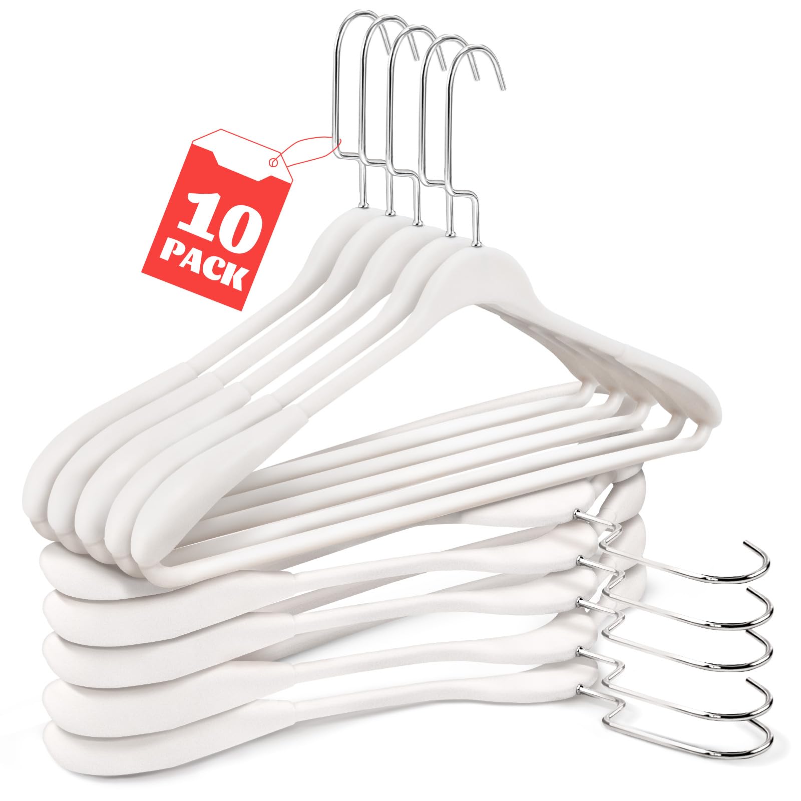 Photo 1 of 10 Pack Plastic Hangers, Heavy Duty Extra Wide Shoulders White Suit Hangers, Non-Slip 360° Metal Swivel Hook with Pants Bar for Thick Sweaters Jacket(White)