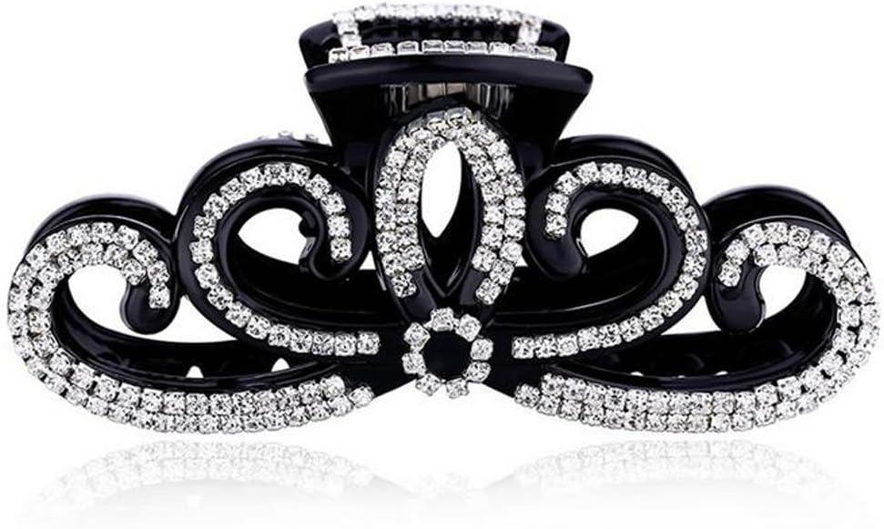 Suoirblss Women Lady Rhinestones Large Hair Claw Clip Hairpin Jaw Clips Thick Hair Accessories (Black)