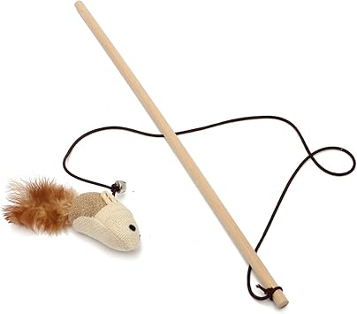 cat toy mouse on stick
