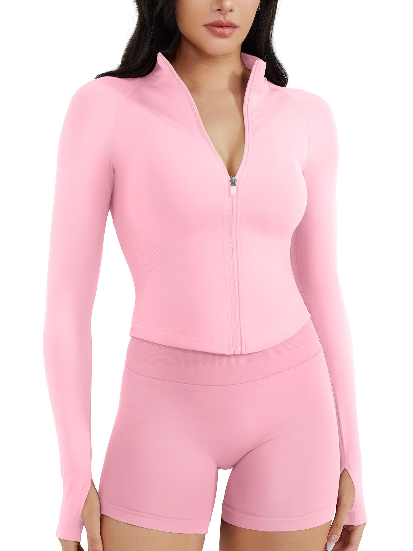 View 1 of **dirty**
YEOREO SoftHue Women's Athletic Jacket Cropped Long Sleeve Workout Top Zip Up Gym Compression Shirts with Thumb Holes Pink XS