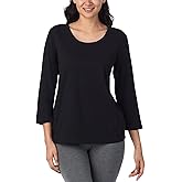 Nautica Womens 3/4 Sleeve Sleep Shirt - Lightweight Breathable Pajama Top - Cotton Knit Jersey Crewneck Sleepwear Loungewear