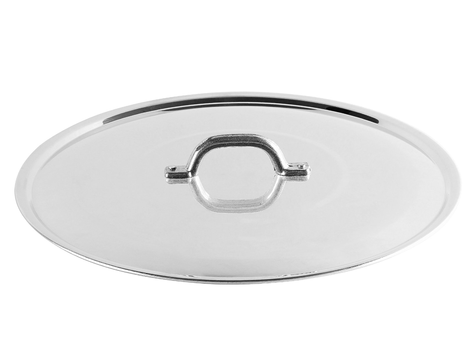 Pentole Agnelli FAMA2938 Flat Lid with Handle, Rim and Bridge, Heavy Type in BLTF Aluminum, Polished Silver , 38 cm