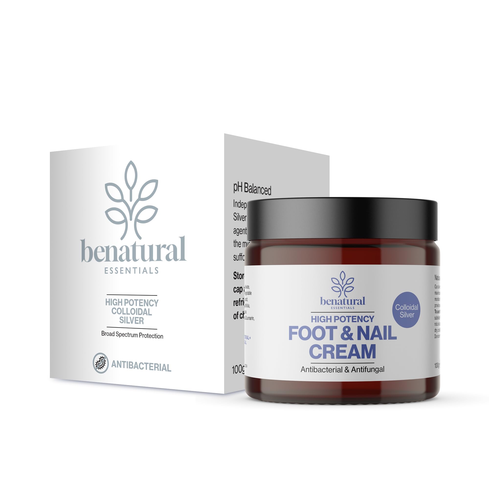 Benatural Essentials Colloidal Silver Foot & Nail Cream 100g | Hydrating & Conditioning Balm for Rough Skin & Nails | With Coconut Oil & Shea Butter | UK Made