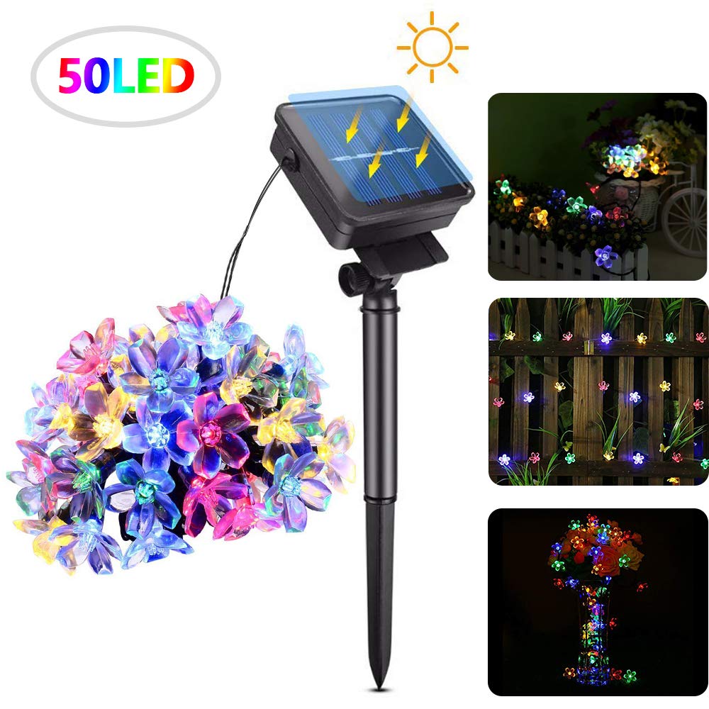 Solar Garden String Lights,Cshare Solar Powered Fairy Lights Outdoor 50 LED 22ft 8Modes Waterproof Outdoor Flower String Lights for Yard, Christmas Tree, Home, Wedding,Party Decorations (Multi Colour)