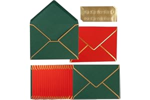HOMTABLE 100 Pack Christmas A7 Envelopes 5x7 Envelopes Green Red with Gold Border for Office, Wedding Gift Cards, Invitations, Graduation, Baby Shower, Parties, 5.32 x 7.28 Inches