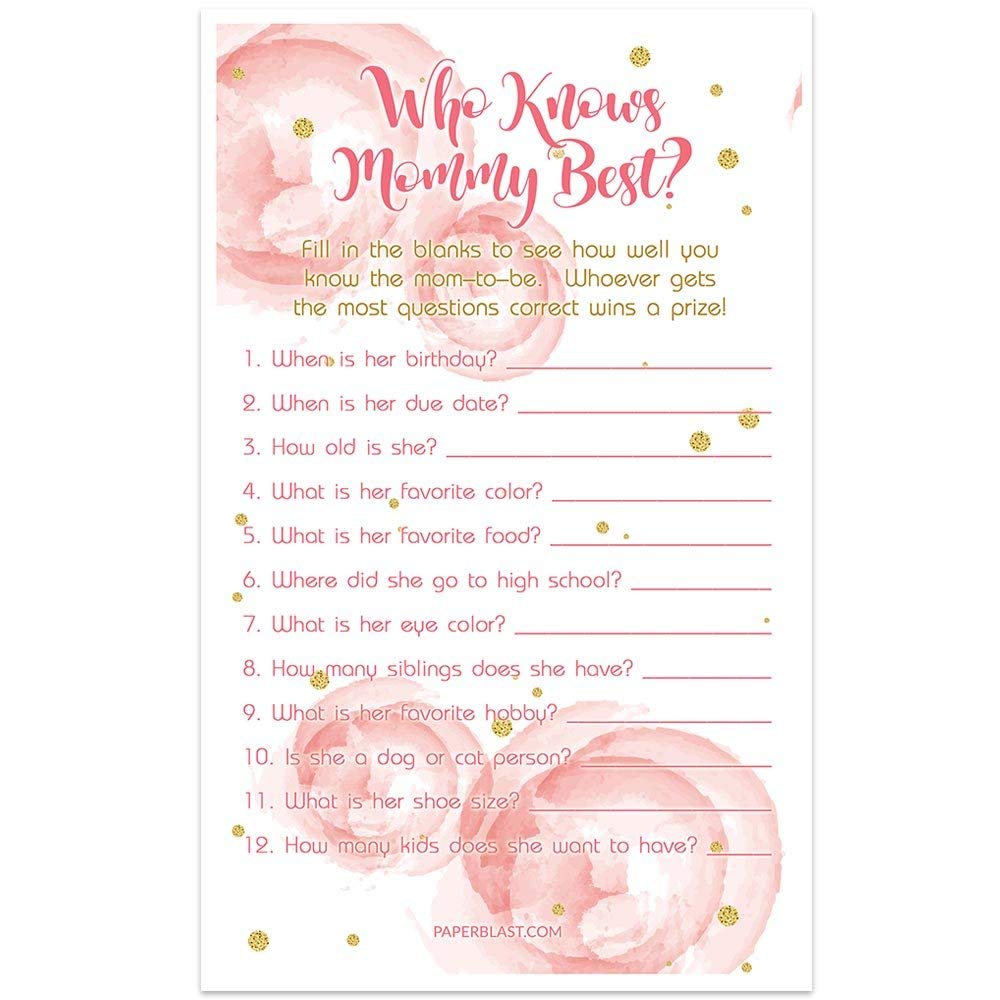 Roses And Gold Baby Shower Game Who Knows Mommy Best