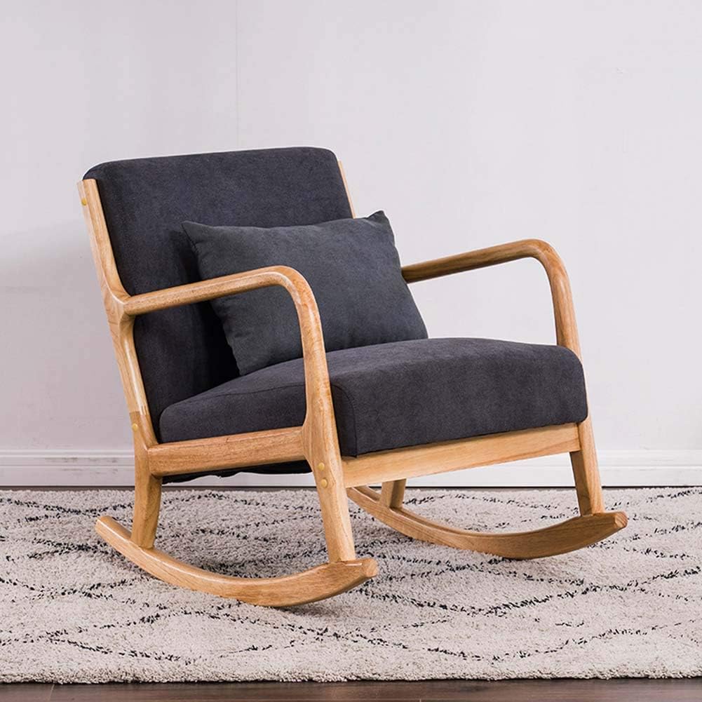 Gasgff Living Room Home Leisure Sofa Rocking Chair Nordic Rocking Chair Adult Nap Balcony Easy Chair Solid Wood Lazy Lounge Chair,#8