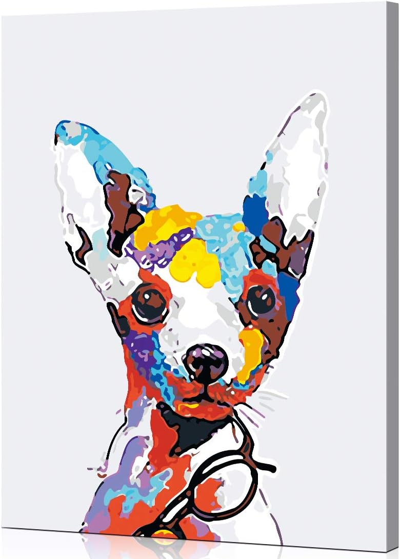 WONZOM [Wooden Framed Painting by Number for Kids,Acrylic Paint By Number Kits for Adults,Glasses Dog Painting for Home Wall Decor,16x20 inches