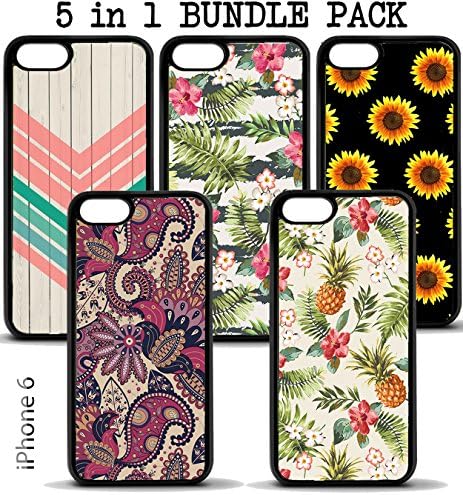 iPhone 6S Case Bundle COMBO Pack - iPhone 6 Cover For Teen Girls [5 Case BUNDLE Pack] By SnapWolf - Cool Designer Pattern Cute Protective Fashion Vintage Girly Cover - Premium Snap On Slim &amp; Thin Flexible TPU Silicone Cover Features Elegant Retro Sunflower Tropical Paisley Flowers Floral Pattern Design