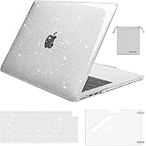 MOSISO Compatible with MacBook Air 13 inch Case 2026 2025 2024 2023 2022 M4 A3240 M3 A3113 M2 A2681, Sparkly Glitter Hard Shell&Keyboard Cover&Screen Film&Pouch for MacBook Air 13.6 inch, Transparent