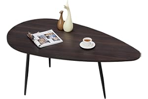 SAYGOER Oval Coffee Table Espresso Wood Mid Century Modern Coffee Tables Unique Retro Farmhouse Accent Center Sofa Rustic Table for Living Room Home Office Easy Assembly, Dark Brown