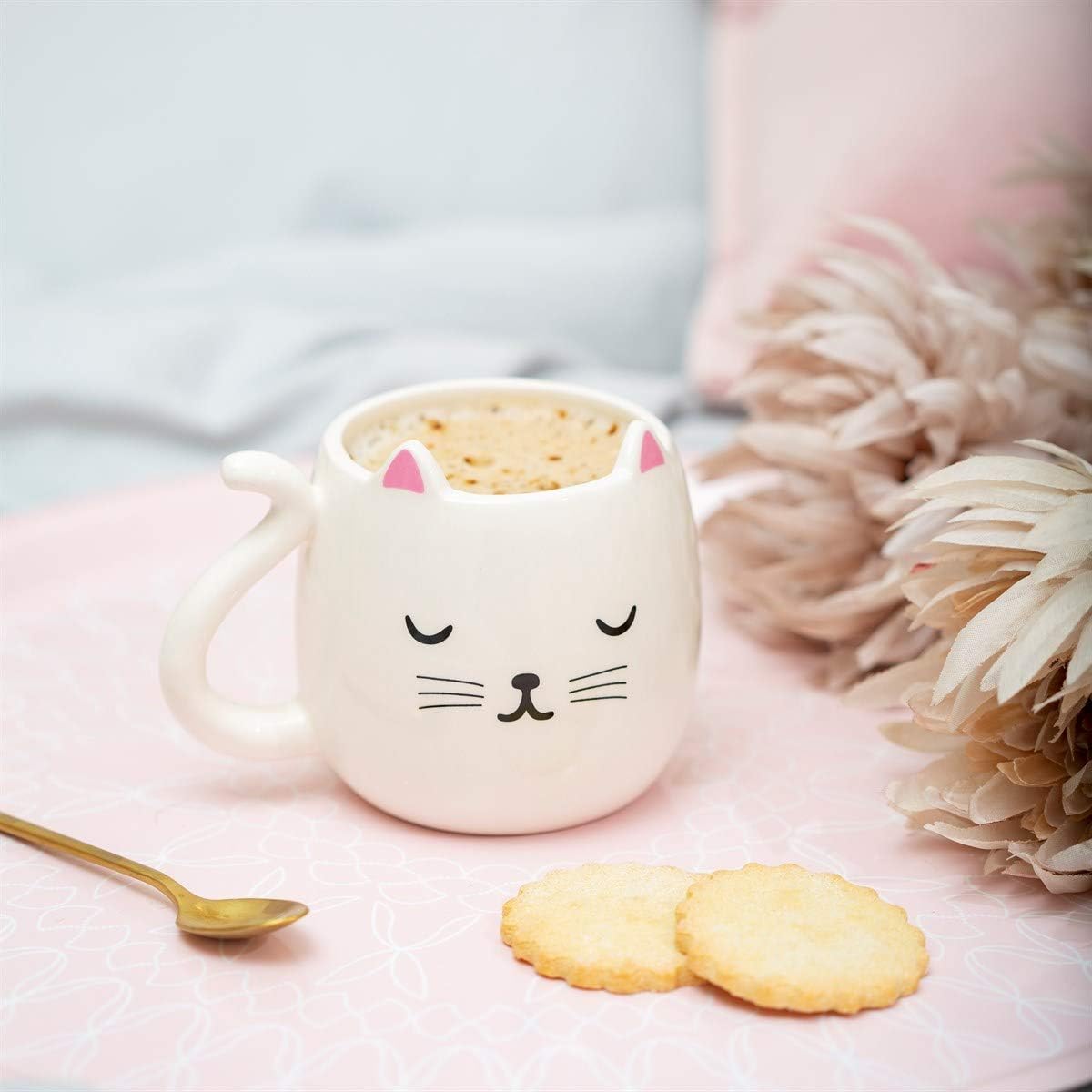 Sass & Belle Cutie Cat Shaped Mug, Cream, Black - Image 3