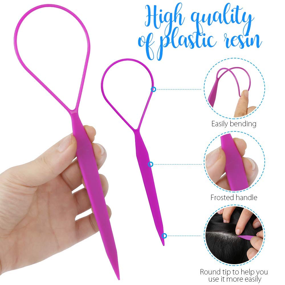 Teenitor 2 Pairs Topsy Hair Tail Tools, Hair Braid Accessories Ponytail Maker, French Braid Tool Loop for Hair Styling, 4pcs, 2 Colors : Beauty