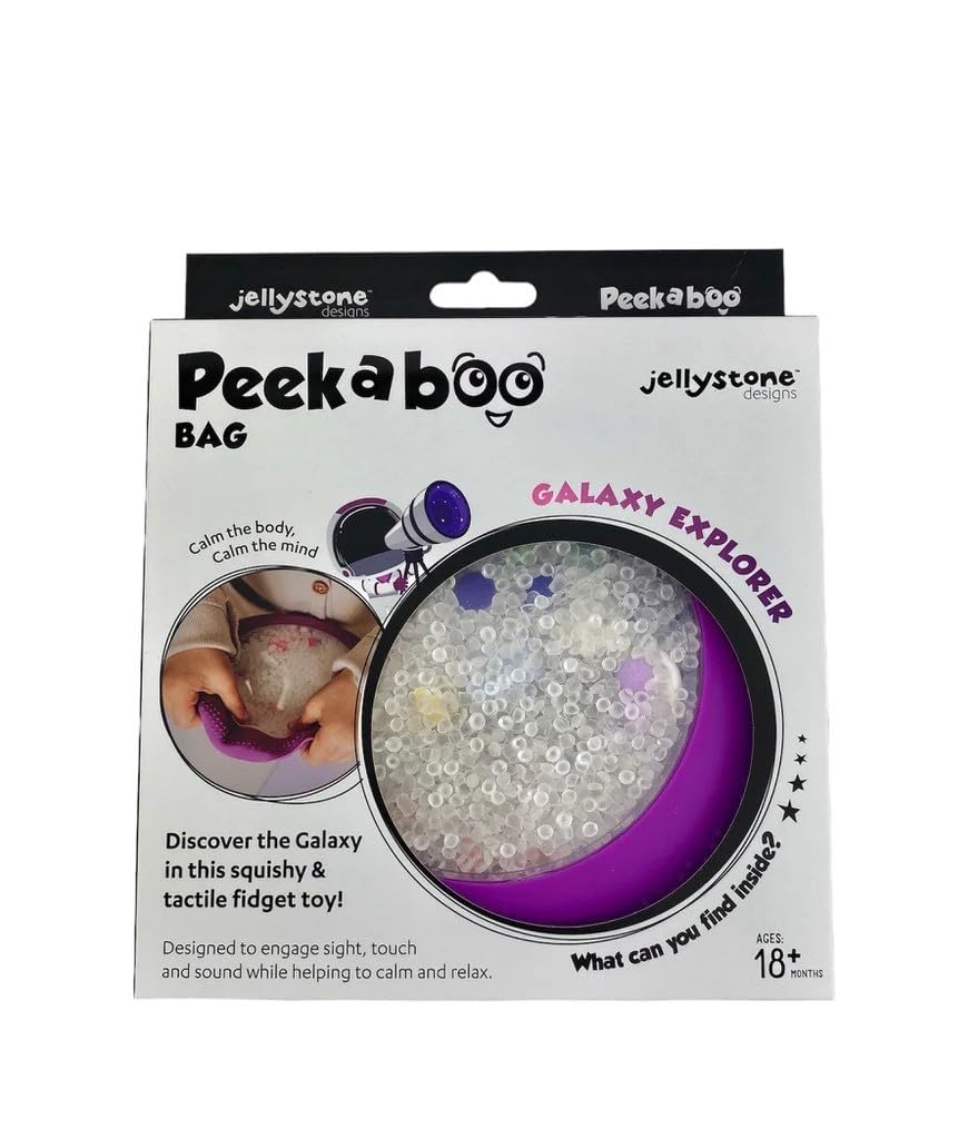 Jellystone Designs Peek-a-Boo Sensory Bag - Galaxy. Space Themed Sensory, Squishy & Tactile Fidget Toy. Find the Hidden Surprises. Silicone. Boys & Girls 18 Months +