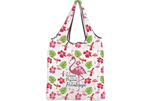 MBMSO Flamingo Reusable Grocery Bag Pink Flamingo Lover Gifts Hibiscus Flower Foldable Bag Tropical Style Gift Pink Bird Gift