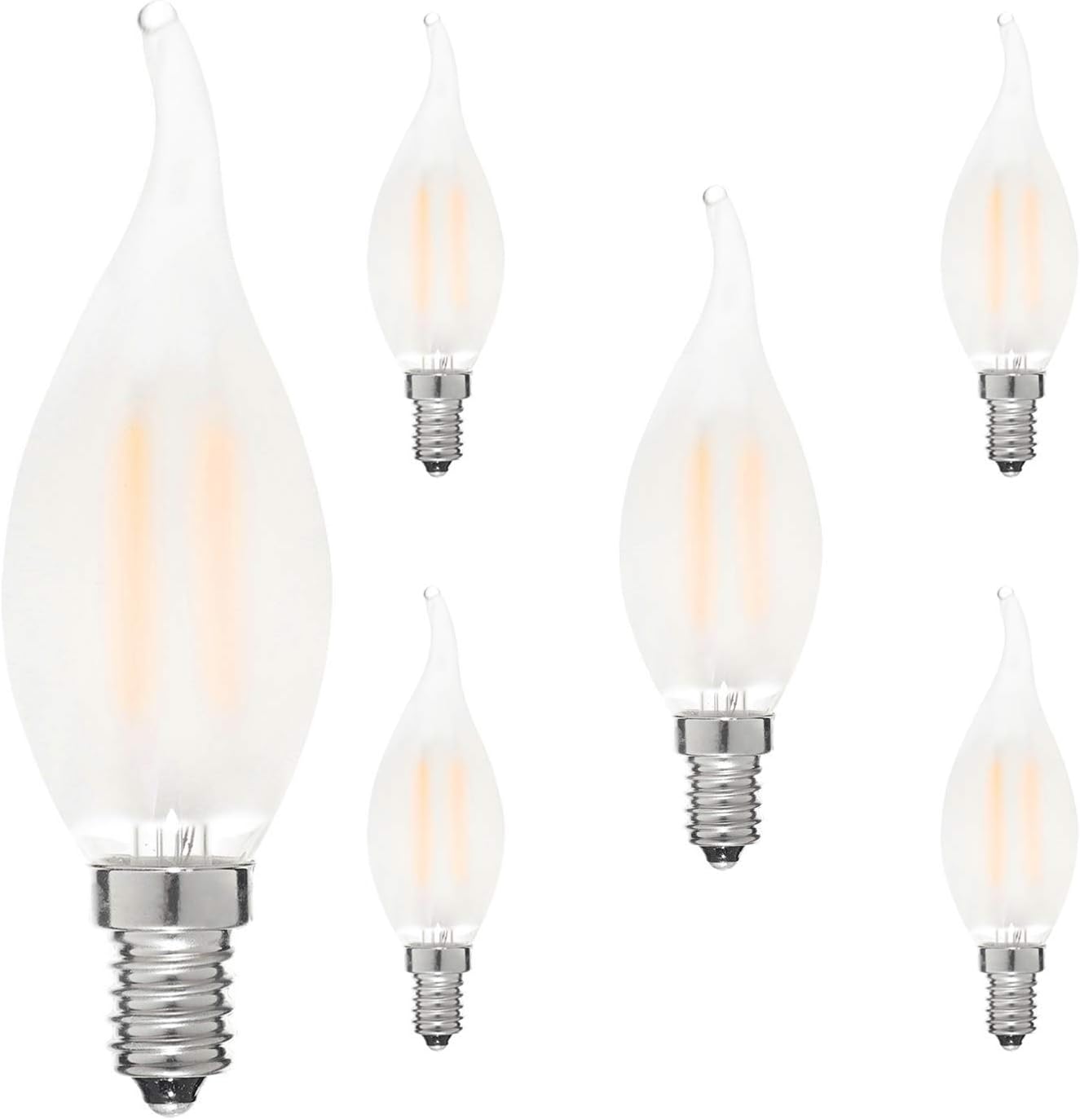 6 Pack Dimmable E14 Bulb LED Candle Light Bulb 4W 220V Frosted Flame Lamp Glass C35 360 Degrees Beam Angle Vintage Edison Home Chandelier Bulb Warm White 2700K