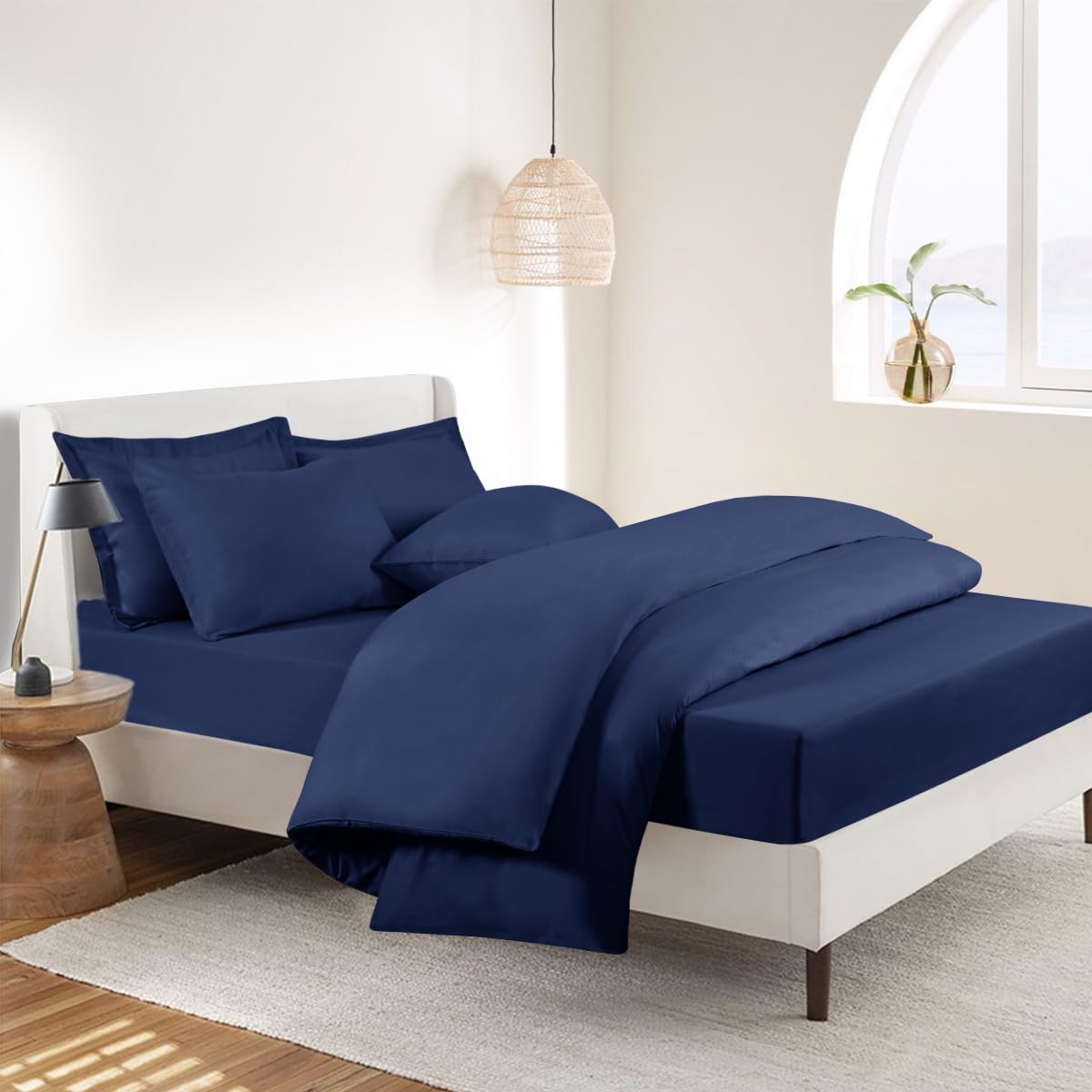 RUIKASI Super King Bedding Sets - 4 Piece Bed Set Superking Bedding, Deep Pocket Fitted Sheet and Duvet Cover with Pillow cases, Soft Microfiber Duvet Set with Zipper, Navy Blue โ image 1