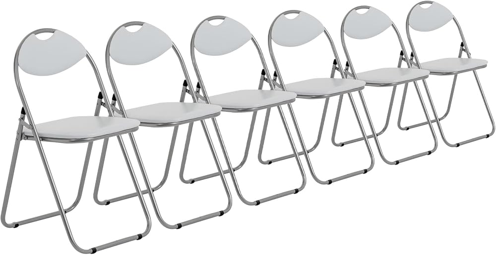 Harbour Housewares Padded Folding Chair White 6 Pack Metal Frame 114kg