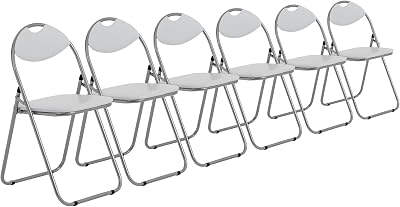 Harbour Housewares Padded Folding Chair White 6 Pack Metal Frame 114kg