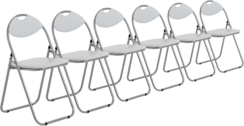 Harbour Housewares Padded Folding Chair White 6 Pack Metal Frame 114kg