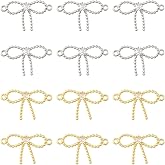 SUNNYCLUE 1 Box 16Pcs 2 Colors Silver Bow Connector Charms Jewelry Connector Link Charms Real 18K Gold Plated Brass Bowknot Coquette Cubic Zirconia Pendant Findings for Jewelry Necklace Bracelet Craft