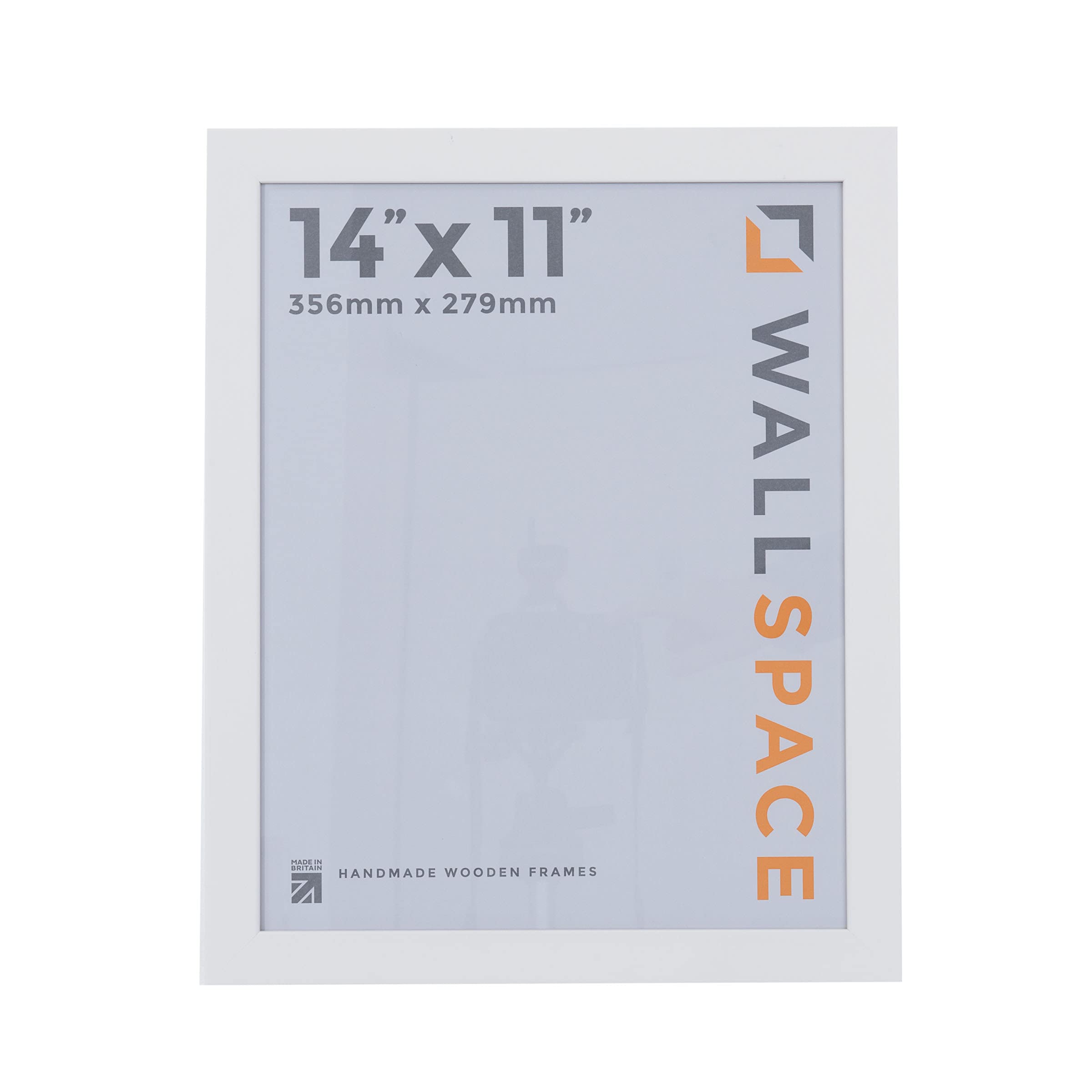 Wall Space 14x11 White Picture Frame | White 11x14 Photo Frame | 14 x 11 inch | 356x279mm | 35.6x27.9cm | Solid Wood Wooden with Real Glass | Handmade in UK