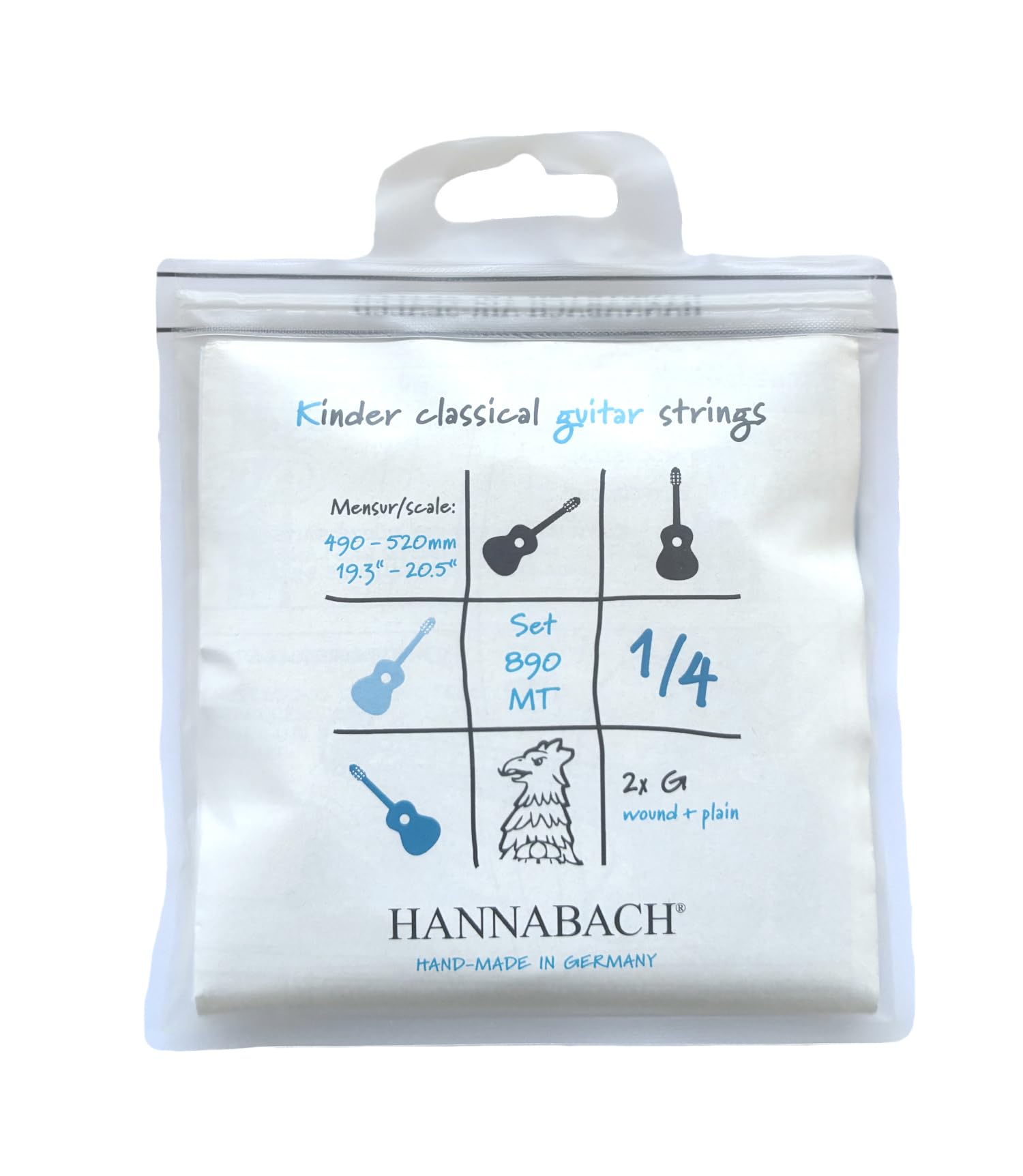Hannabach Classical Guitar Strings Series 890 MT for 1/4 Children's Guitar Scale: 49-52 cm - Set with 2 G-strings - 890MT 1/4