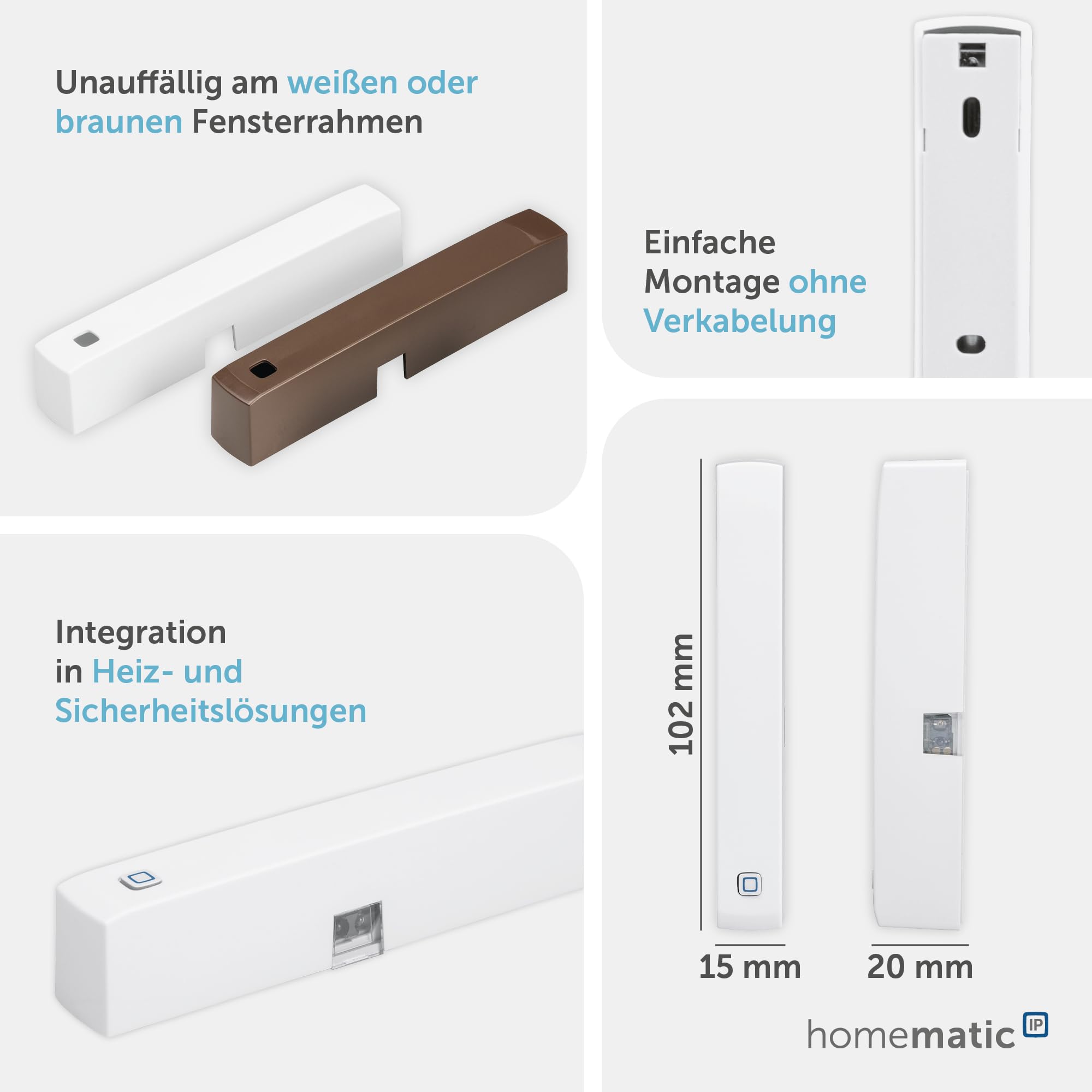 Homematic IP Smart Home Fenster- und Türkontakt, optisch, weiße + braune Abdeckung, digitaler Sensor, effizient Heizen, Fensterüberwachung per App, Energie sparen, Alexa, Google Assistant, 157857A0 3